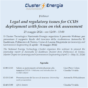 Webinar ‘Legal and regulatory issues for CCUS deployment’- 23 maggio 2024